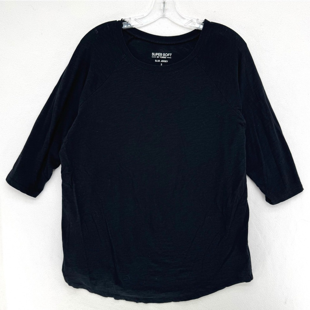 Torrid T-Shirt Womens 2X Black Super Soft Slub Jersey Raglan Sleeve Crew Neck